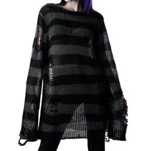 Longline Distressed Grunge Black/Gray Sweater